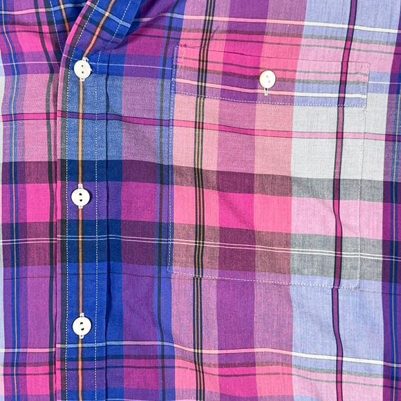 Vintage Colours Alexander Julian Shirt Adult LARGE Pink Plaid Madras Purple 90s - Picture 5 of 9